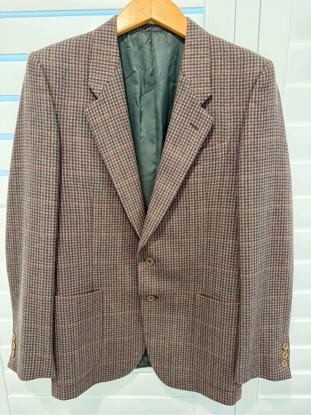 Vintage Marzotto Serie Oro Brown Houndstooth Italian Wool Zignone Blazer (48 R)